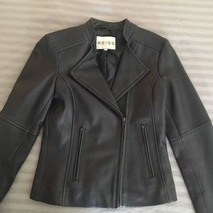 Reiss Dark Gray Leather Moto Jacket XS